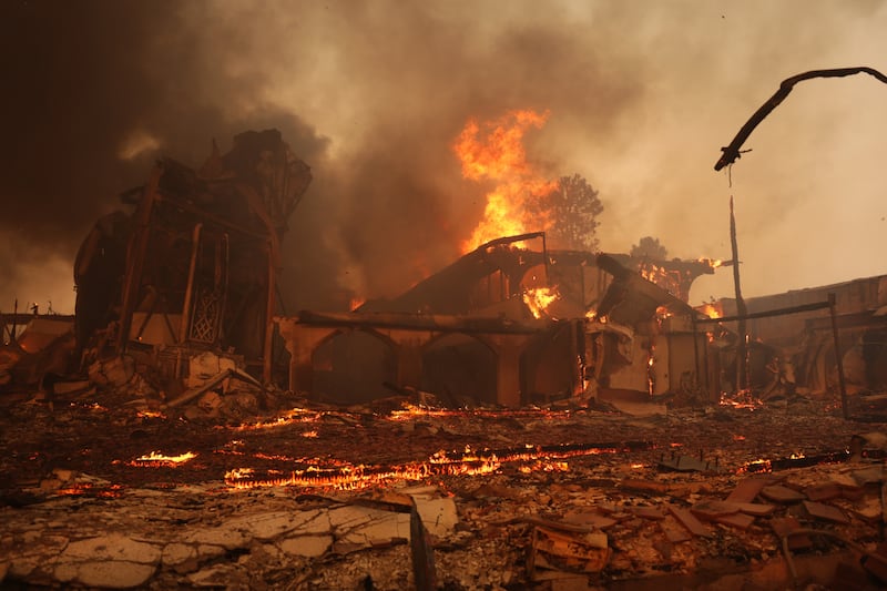 A church burnt from the Palisades wildfire lies in ruins in the Pacific Palisades neighbourhood of Los Angeles, California Photograph: AP