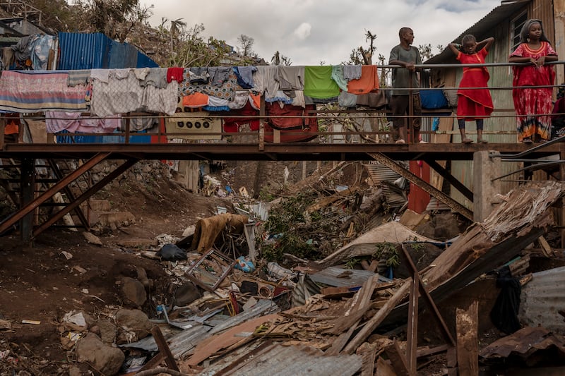 Storm debris litters a stream on the island of Mayotte. Photograph: Adrienne Surprenant/AP