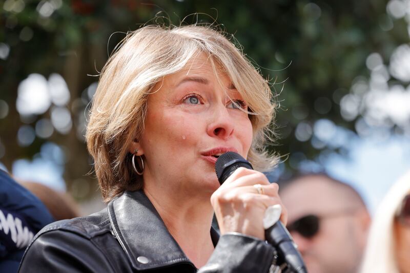 Olena Kravets at the flash mob on Grafton Street. Photograph: Alan Betson

