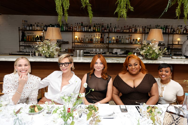 WEST HOLLYWOOD, CALIFORNIA - SEPTEMBER 14: (L-R) Leslie Bibb, Allison Janney, Samantha Barry, Da’Vine Joy Randolph and Quinta Brunson attend the annual Glamour x Tory Burch Emmys luncheon 2024 at Soho House Holloway on September 14, 2024 in West Hollywood, California. (Photo by Stefanie Keenan/Getty Images for Glamour x Tory Burch)