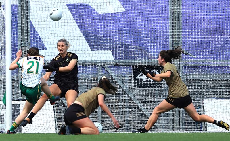 Meath's Bridgetta Lynch shoots past Ciara Butler of Kerry to score her side’s third goal in the All-Ireland senior championship final at Croke Park. Photograph: Tom Maher/Inpho 