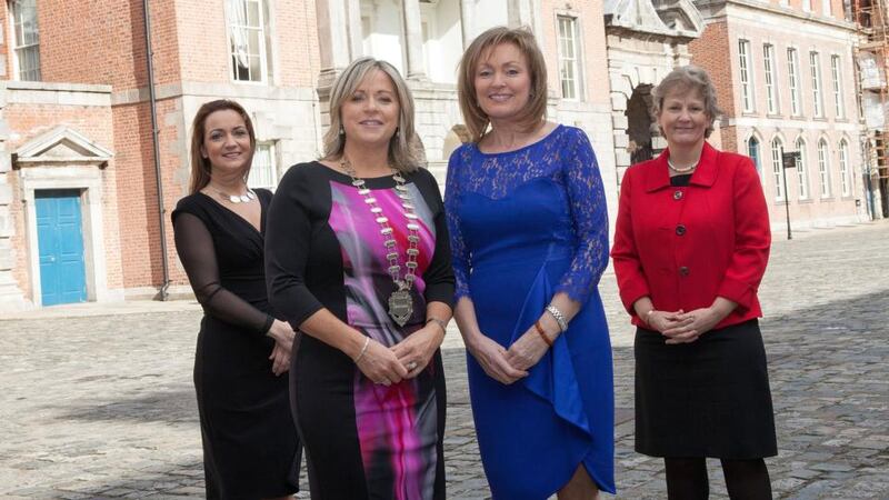 Top business women celebrate International Women’s Day at Dublin Castle. Left to right are Felicity McCarthy (Spark Digital), Mary Fehly Hobbs (president, Network Ireland), broadcaster Mary Kennedy, and Anne O’Mahony of Concern. Photograph: Suzanne Thompson/Circus Photography