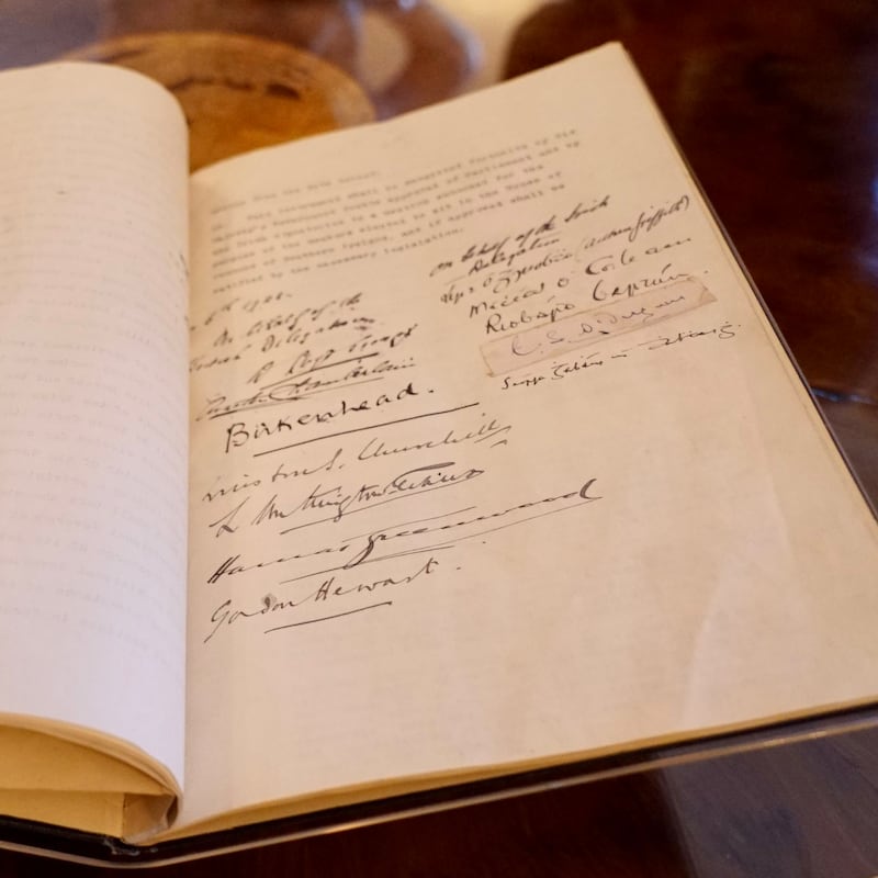 Anglo-Irish Treaty: signatures on display at the Irish Embassy in London. Photograph: Enda O’Dowd