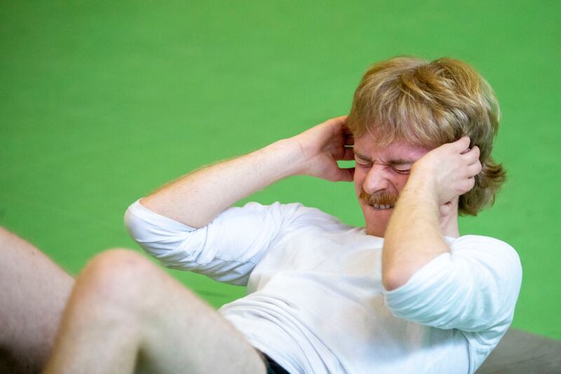 Conor Capplis manages the required 35 sit-ups in one minute by a hair’s breadth, although the last one is certainly debatable. Photograph: Tom Honan