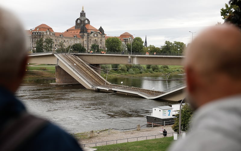 The partially collapsed Carola Bridge in Dresden. Photograph: Odd Andersen/AFP via Getty Images