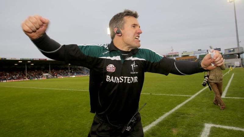 Kildare manager Jason Ryan celebrates after his side beat Cork to reach the All-Ireland quarter-finals, where they will play Kerry. Photograph: Donall Farmer/Inpho.