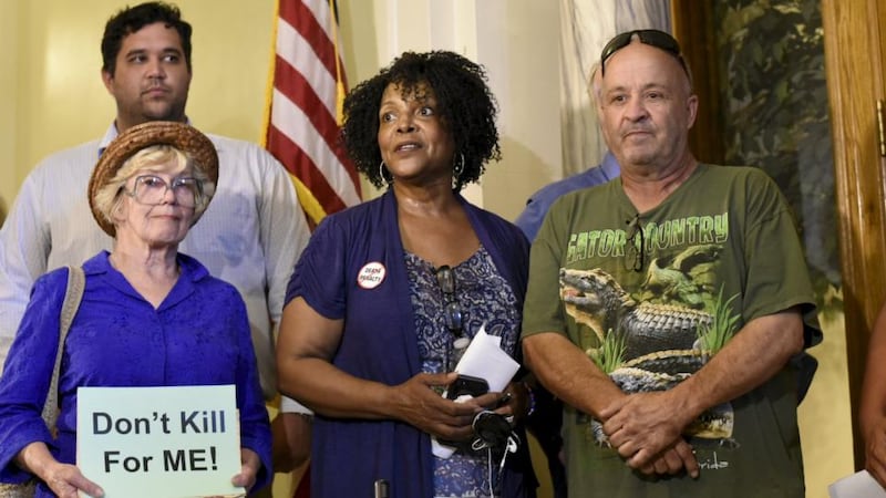 Demonstrators gather outside of Governor Mary Fallin’s office at the state capitol in Oklahoma City. Photograph: Nick Oxford/Reuters