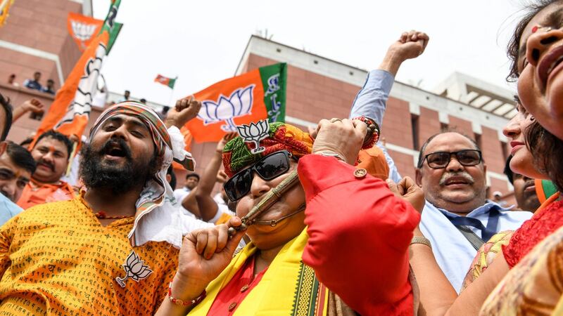 BJP supporters celebrate the vote results day for India’s general election in New Delhi on May 23rd, 2019. Photograph: Sajjad Hussain/AFP/Getty Images