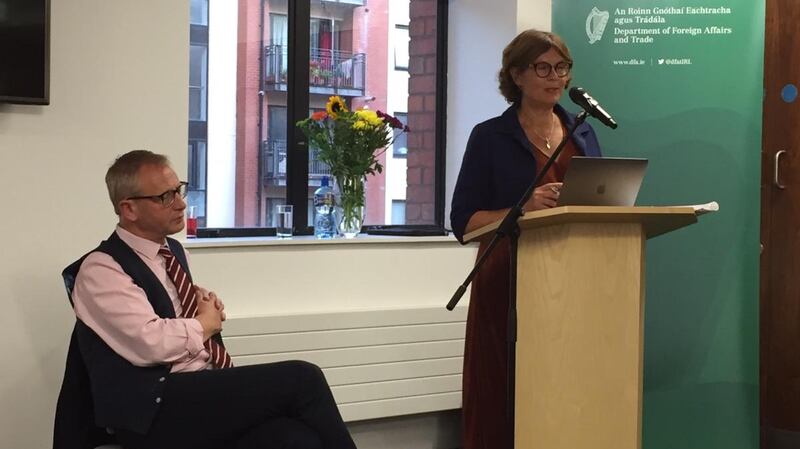 Alan McBride, co-ordinator of Wave Trauma Centre and manager of the Stories from Silence podcast series, with Susan McKay, author and journalist, who conducted the podcast interviews, at the launch in Belfast.