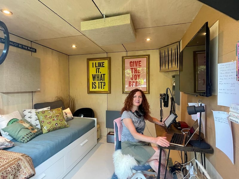 Audiobook narrator Aoife McMahon in her home studio