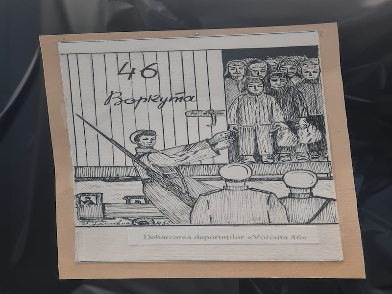 Drawing of a deportation train by Victor Zambrea, who was deported to the Tyumen region in 1949. Photograph: Naomi O'Leary