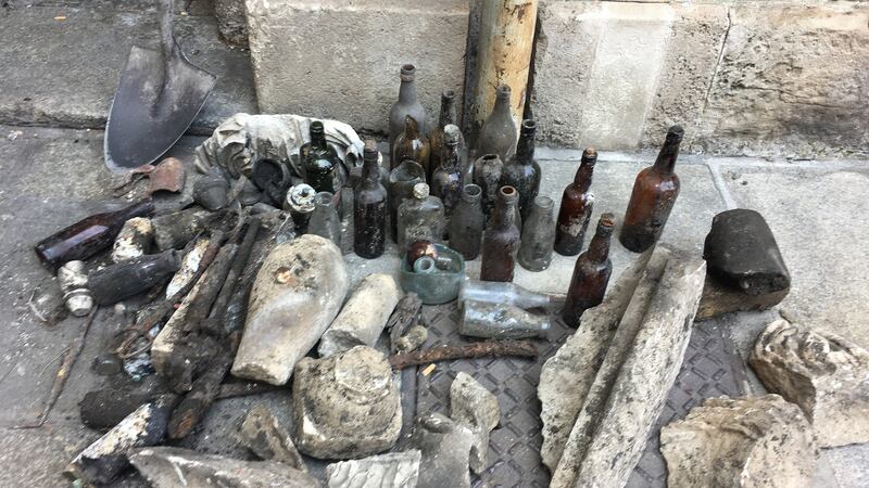 Dublin City Council’s small archeological excavation of an area outside City Hall recovered a  number  of  artefacts. Photograph: Bryan O’Brien / The Irish Times