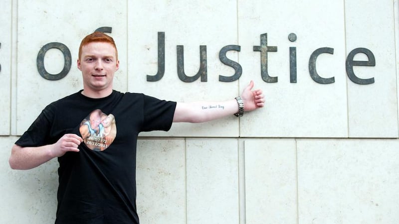 David Darcy’s  son David Jr outside the Courts of  Criminal Justice in Dublin after Rose Lynch was sentenced to life in prison for his father’s murder. Photograph: Collins Courts.