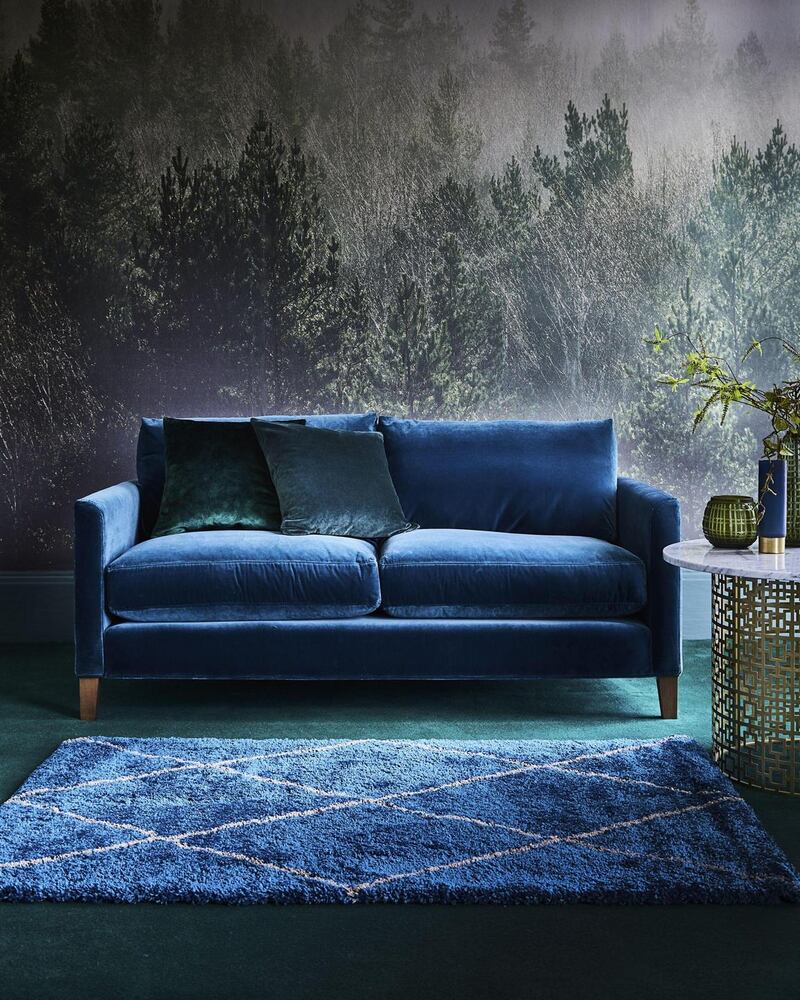 Velour sofa and Noble Diamonds rug from Carpetright