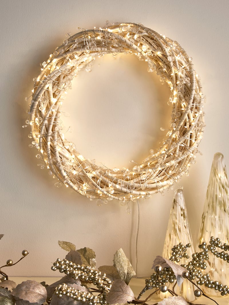 Rattan lit wreath, €52.99 at very.ie