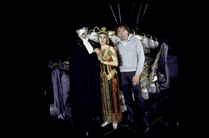 Michael Crawford, Sarah Brightman and Andrew Lloyd Webber during rehearsals for Webber's musical The Phantom of the Opera. Photograph: Mario Ruiz/Getty Images