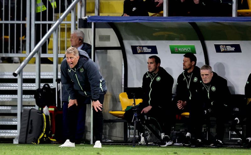 Ireland head coach Heimir Hallgrímsson at the Nations League play-off first-leg match between Bulgaria and Republic of Ireland in Plovdiv on Thursday. Photograph: Ryan Byrne/Inpho