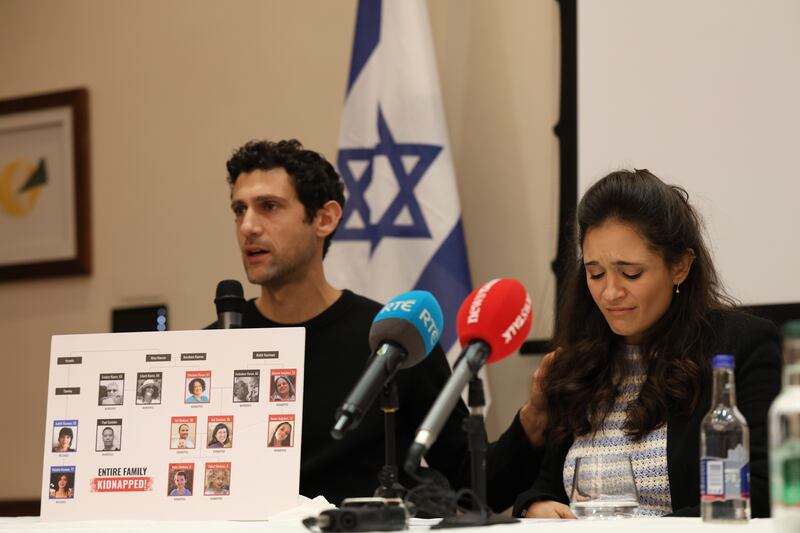 Tal Yeshurun and Maya Lumbroso during the press conference on Monday. Photograph: Nick Bradshaw