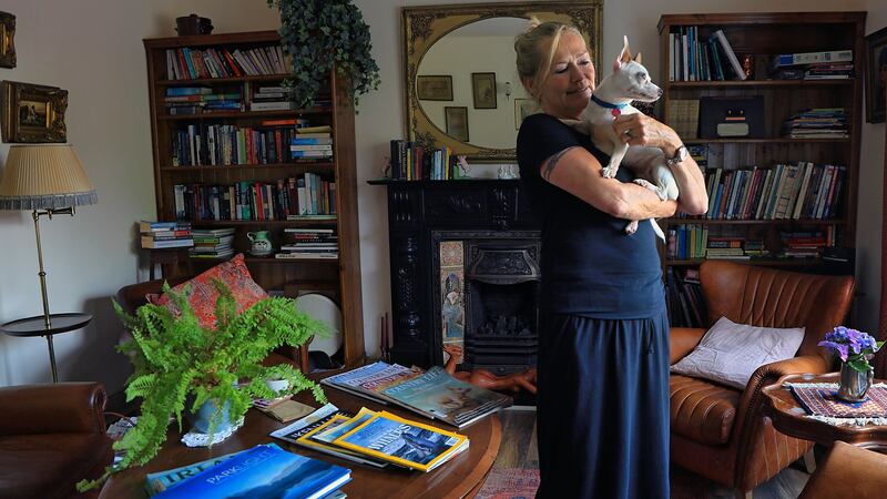 Irma Weeland, of The Happy Pig, with her dog Piggles. Photograph: Valerie O’Sullivan