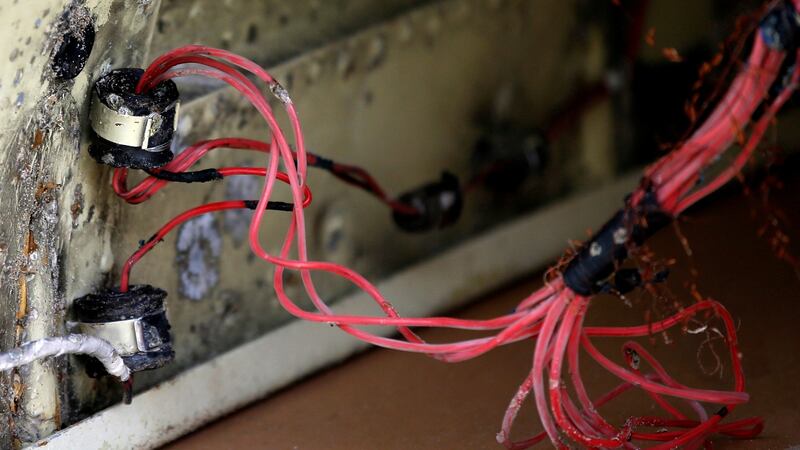 The inside of an object, suspected to be half of a nose cone from a North Korean, at the Defense Ministry in Tokyo, Japan. South Korean authorities recovered the other half. Photograph: Toru Hanai/Reuters