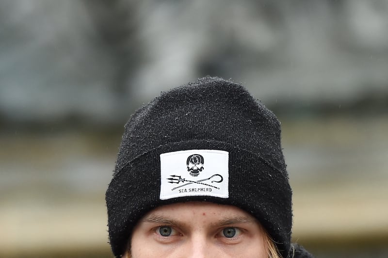 A member of marine conservation organisation Sea Shepherd looks on during a demonstration to denounce non selective fishing in Nantes, France. Photograph: Sebastien Salom-Gomis/AFP via Getty Images