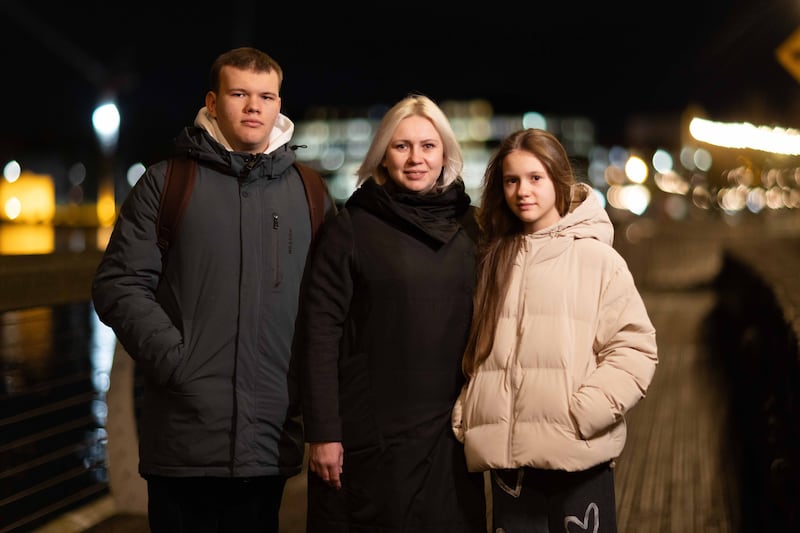 Yuliia Arliukova with her son Kostiantyn and daughter Polina. Photograph: Eamon Ward