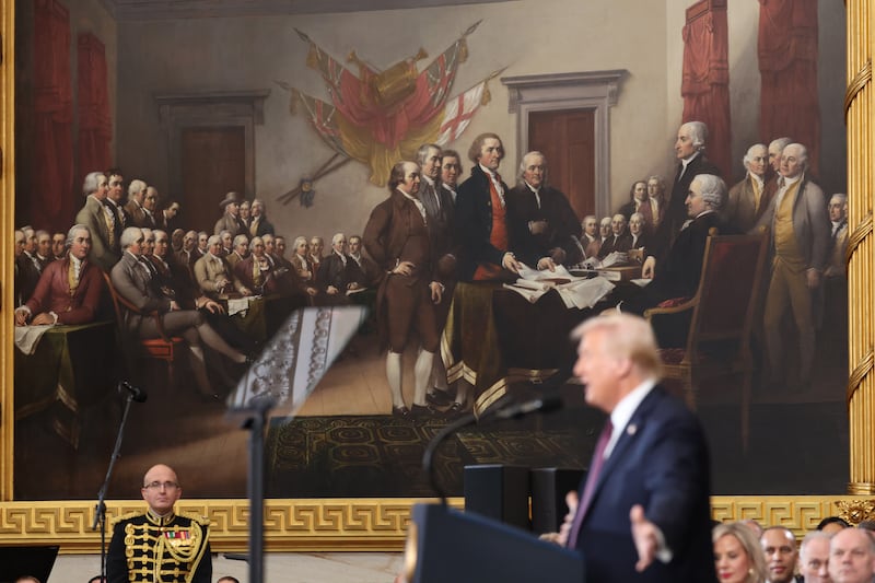 US President Donald Trump delivers his inaugural address. Photograph: Kevin Lamarque - Pool/Getty Images