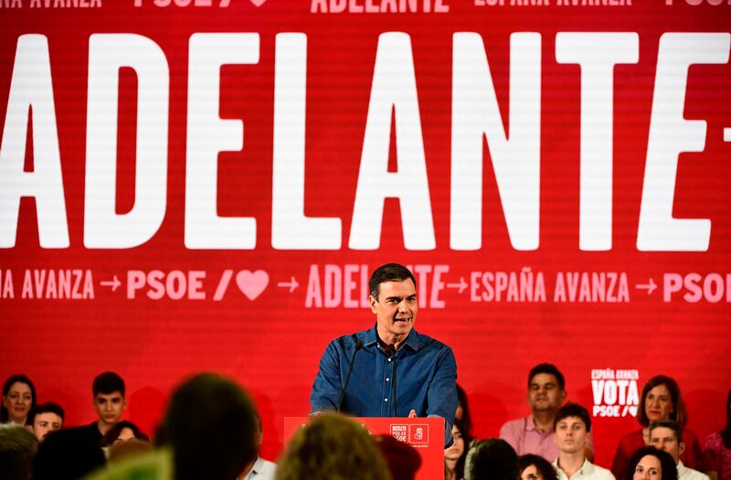 Spain's prime minister and Socialist Party candidate Pedro Sánchez delivers a speech during a campaign meeting in San Sebastian on Wednesday. Photograph: Ander Gillnea//AFP via Getty Images