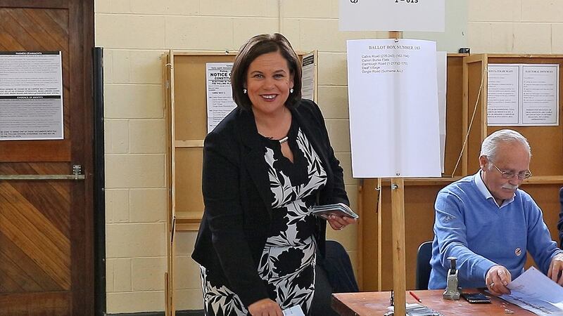 Sinn Féin leader Mary Lou McDonald casting her vote at St Joseph’s School, Navan Road, Dublin. Her party will watch the share of first-preference votes as much as the number of city and county councillors elected. Photograph: PA Wire