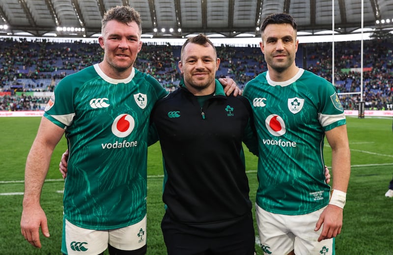 Ireland’s Peter O’Mahony, Cian Healy and Conor Murray after their last game for Ireland. Photograph: Billy Stickland/Inpho