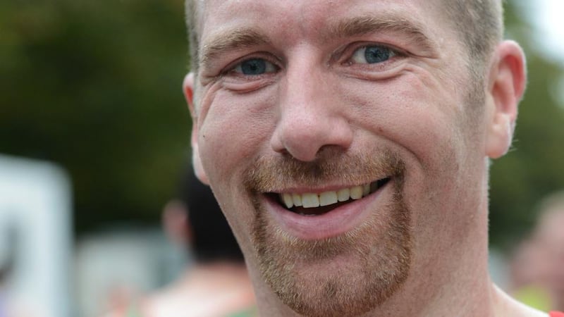 Micheal Doherty, Ballina, Co Mayo after running the 35th Dublin City Marathon today. Photograph: Cyril Byrne