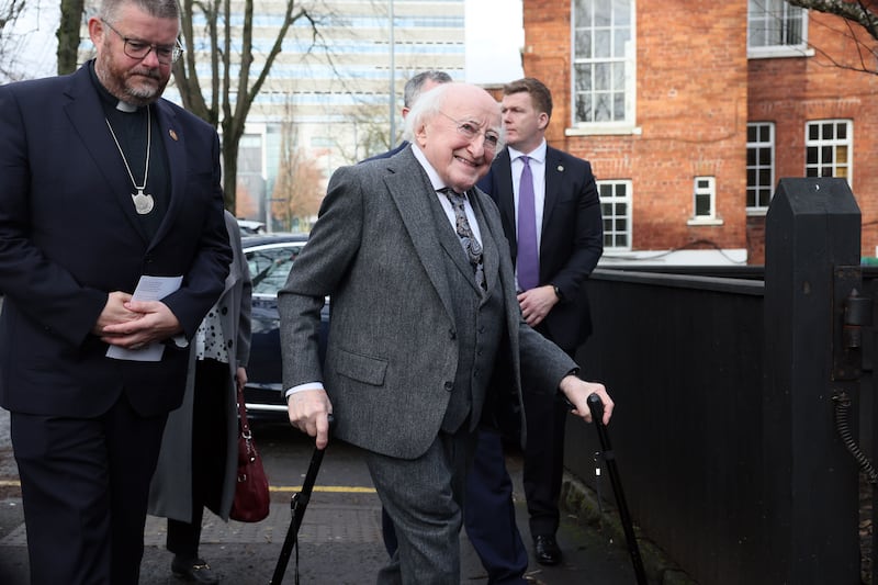 President Michael D Higgins arrives for Michael Longley's funeral. Photograph: Stephen Davison/The Irish Times