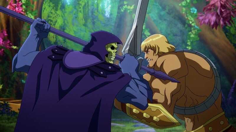 Skeletor (voiced by Mark Hamill) and He-Man (voiced by Chris Wood) in Masters of the Universe: Revelation