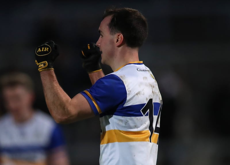 Errigal Ciaran's Darragh Canavan celebrates. Photograph: Leah Scholes/Inpho