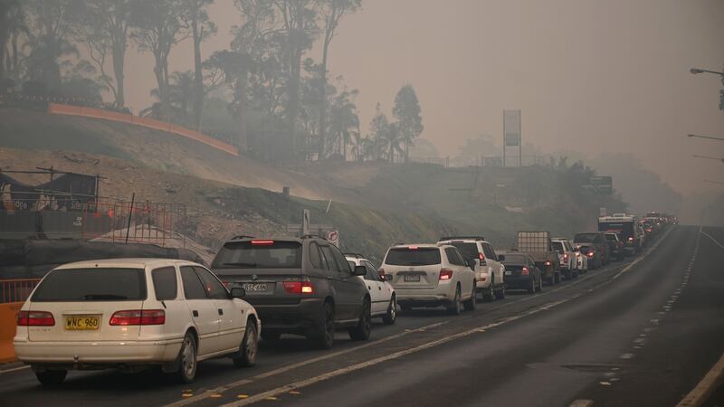 Cars line up to leave the town of Batemans Bay in New South Wales to head north on January 2nd, 2020. Photograph: Peter Parks/AFP via Getty Images