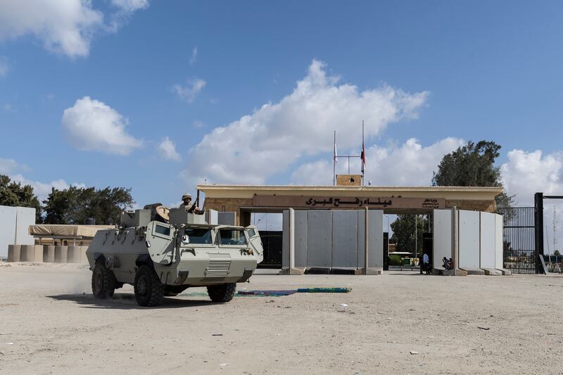 A military vehicle is seen at the Rafah border crossing to Gaza on Thursday in North Sinai, Egypt. Photograph: Photograph Mahmoud Khaled/Getty Images