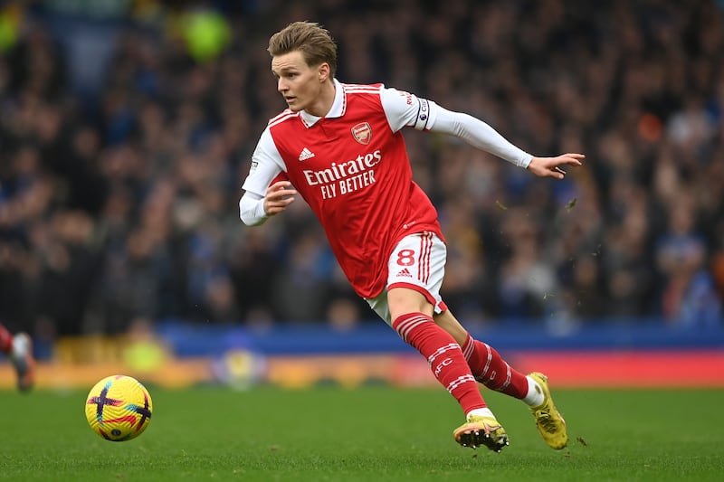 Martin Ødegaard of Arsenal during the Premier League match between Everton and Arsenal at Goodison Park on February 4th. Photograph: Gareth Copley/Getty Images