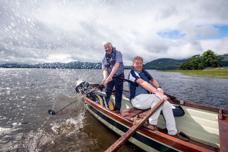 Kerry footballer Ambrose O’Donovan and Cork hurler John Fenton, who captain their sides to All-Ireland titles 40 years ago, at the launch of the Circet All-Ireland GAA Golf Challenge in Killarney Golf and Fishing Club. Photograph: Don MacMonagle