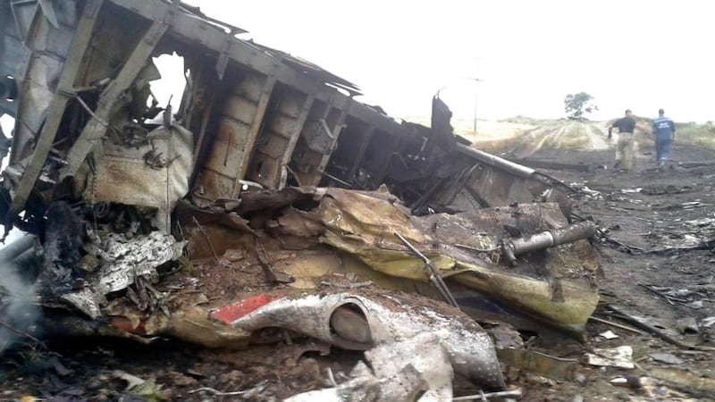 The site of the  Malaysia Airlines Boeing 777 plane crash  in the settlement of Grabovo in the Donetsk region today. Photograph: Maxim Zmeyev/Reuters