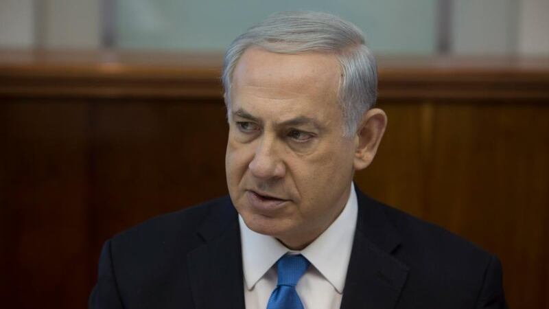 Israeli prime minister Benjamin Netanyahu attends the weekly cabinet meeting in his office in Jerusalem, Israel. Photograph: Sebastian Scheiner/EPA