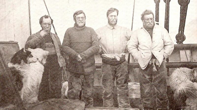 Sir Ernest Shackleton’s South Pole expedition team: Left to right – Frank Wild, Sir Ernest Shackleton, Eric Marshall and Jameson Boyd-Adams. Photograph: Shackleton Foundation/PA