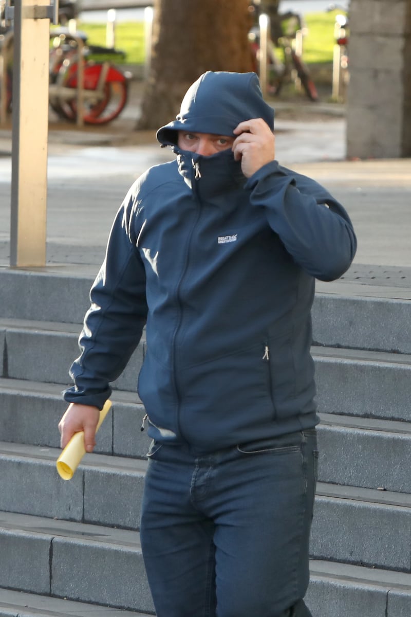 Ross O’Neill is charged with violent disorder, producing a long wooden object as a weapon and committing a riot. Photograph: Collins Courts