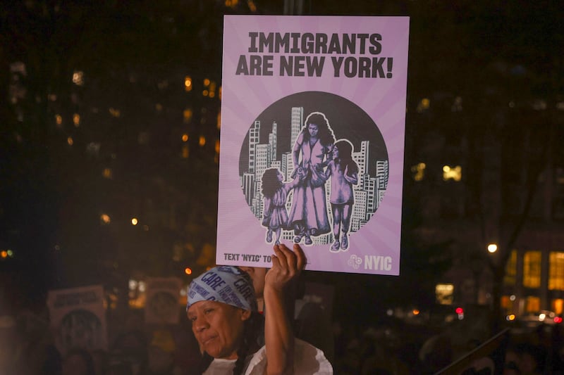 A 'Protect Immigrant New Yorkers' rally in New York this week, held in response to Donald Trump's calls for mass deportations of illegal immigrants. Photograph: EPA