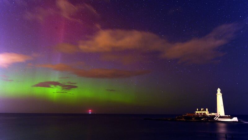 The lights over St Mary’s Lighthouse and Visitor Centre, Whitley Bay, North Tyneside. Photograph: Owen Humphreys/PA Wire