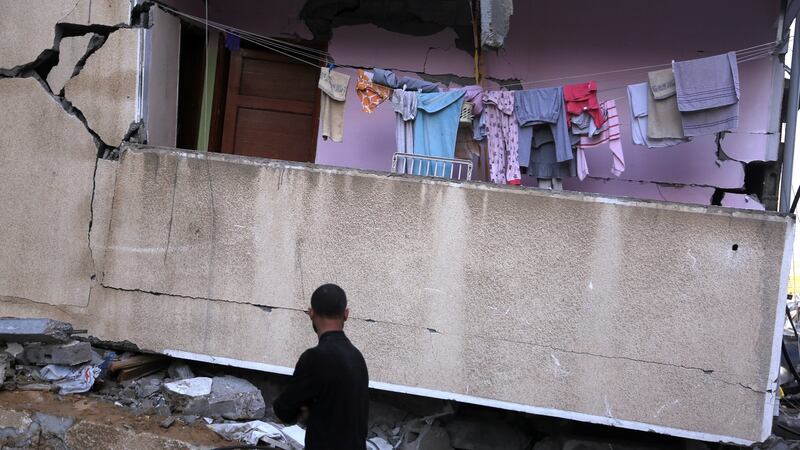 A building in Gaza City destroyed in an Israeli air strike. Photograph: Samar Abu Elouf/The New York Times