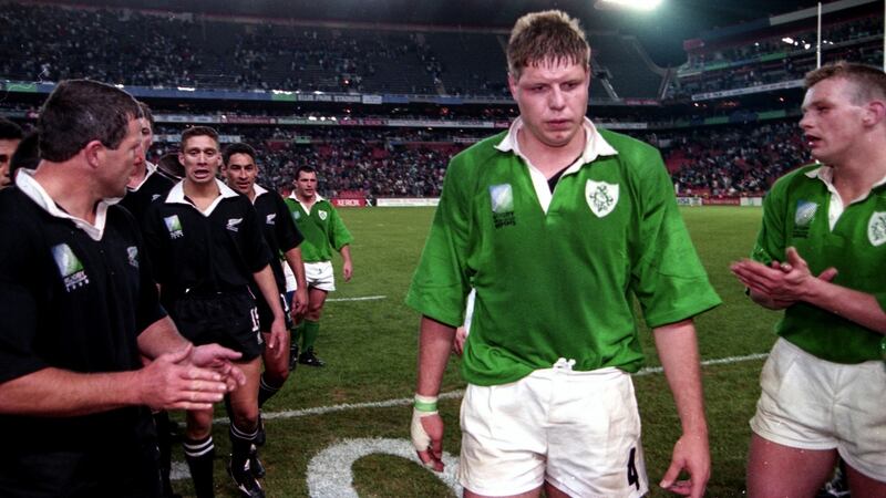 Gabriel Fulcher leaves the pitch after the New Zealand game. Photograph: Billy Stickland/Inpho