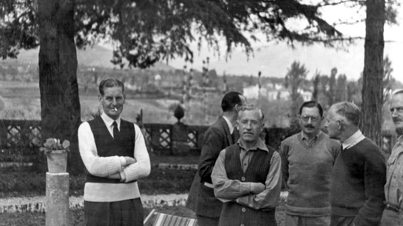 Prisoners, from left,  Flight Lieutenant John Leeming, Count Morro (Red Cross Representative), Lieutenant-General Sir Richard O’Connor, Brigadier Edward Todhunter, Air Vice-Marshal Owen Boyd & Brigadier John Combe. Photograph:  Michael Todhunter