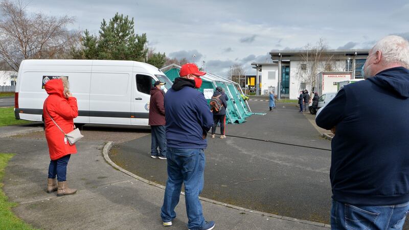 Queue outside  the HSE mobile walk-in Covid 19 test centre in Tullamore. Photograph: Alan Betson