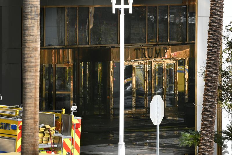 The valet area outside Trump International Hotel in Las Vegas is seen after the fire and explosion of a Tesla Cybertruck. Photograph: Sam Morris/Las Vegas Review-Journal via AP