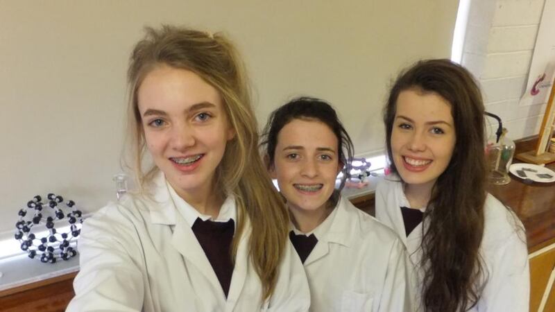 Laura Doonan, Niamh Moore, Eve McDonagh of Loreto Secondary School in Navan, who examined the science behind the selfie.